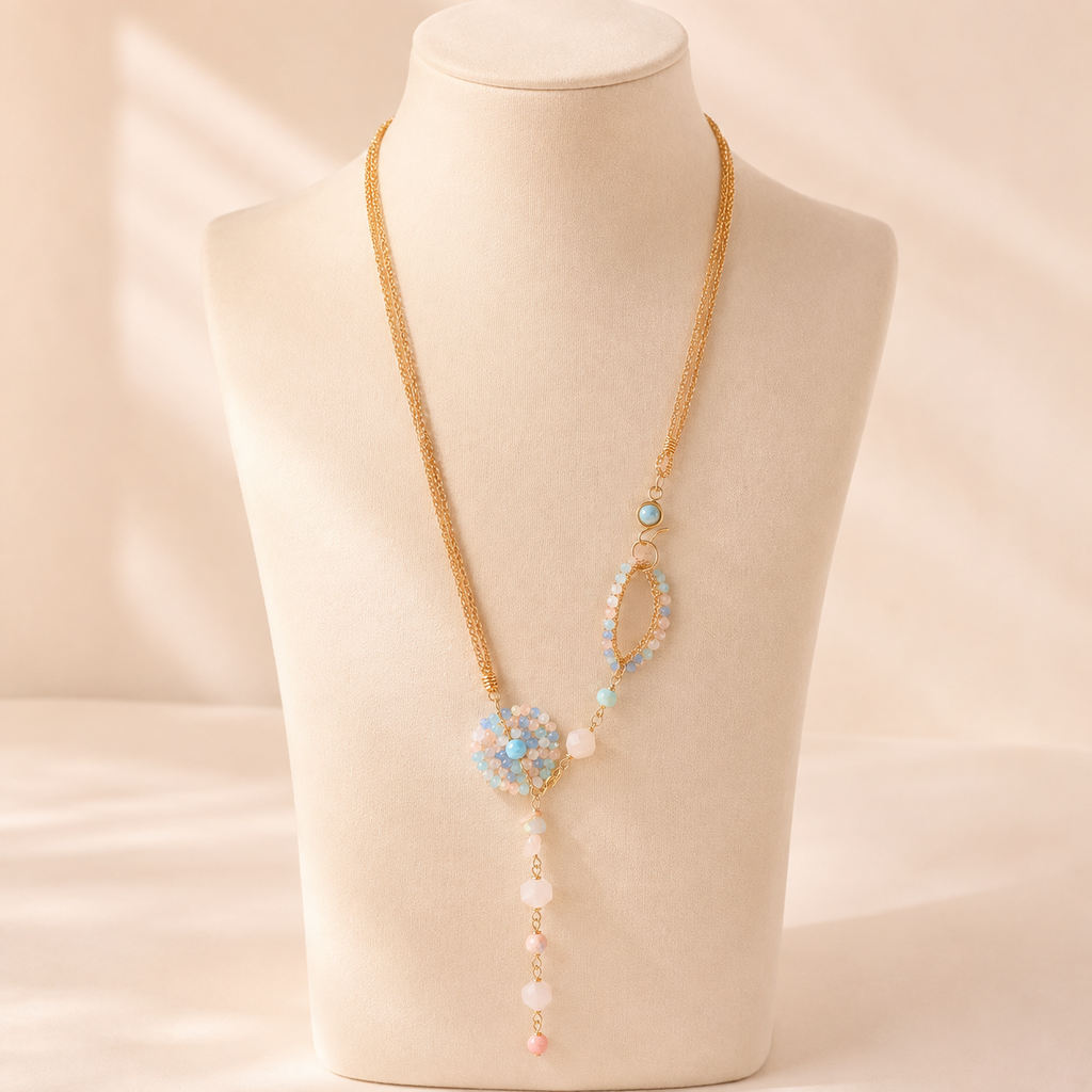 Pastel Flow Long Woven Necklace
